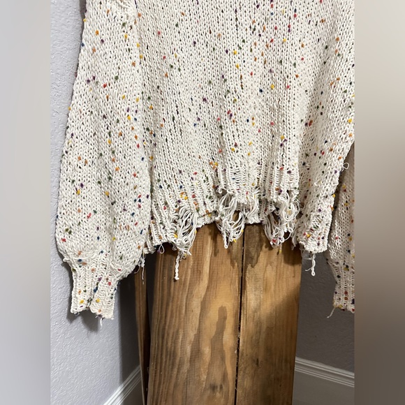 She+Sky Distressed Hem Multi Speckled Sweater - Picture 2 of 2